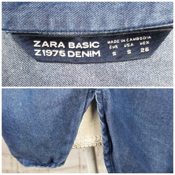 Zara Basic Z1975 Embroidered Denim Button Top - Picture 8 of 8